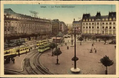 Ak Liège Lüttich Wallonien, Place St. Lambert, Straßenbahnen