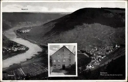 Ak Senhals, Blick von der Hindenburghöhe, Senheim, Gasthaus Jakob Losen, Mosel