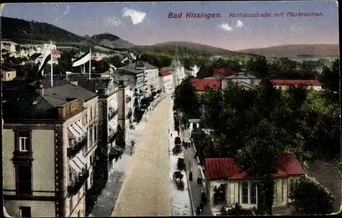 Ak Bad Kissingen Unterfranken Bayern, Kurhausstraße mit Maxbrunnen