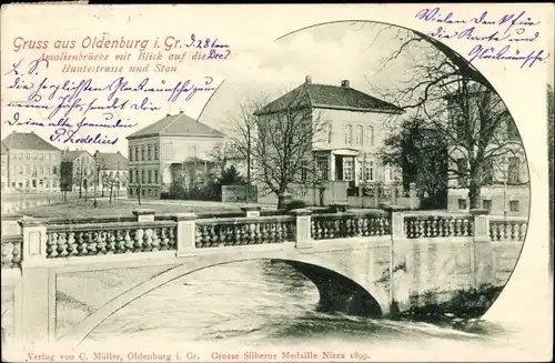 Ak Oldenburg im Großherzogtum Oldenburg, Amalienbrücke, Huntestraße und Stau