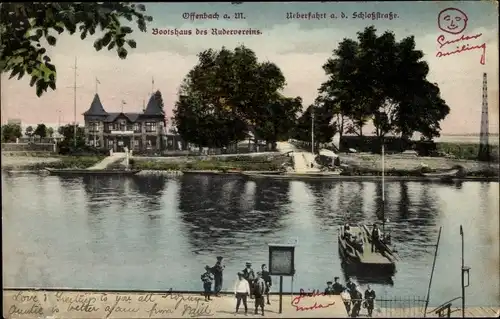 Ak Offenbach am Main Hessen, Bootshaus des Rudervereins, Überfahrt a. d. Schlossstraße