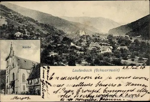 Ak Lautenbach im Renchtal Schwarzwald, Gesamtansicht, Kirche