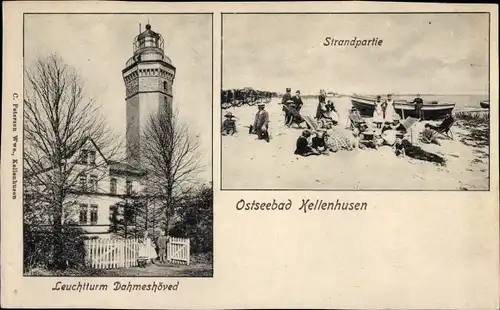 Ak Ostseebad Kellenhusen in Holstein, Strandpartie, Leuchtturm Dahmeshöved