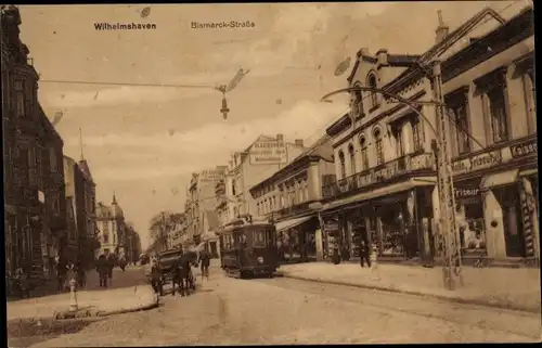 Ak Wilhelmshaven in Niedersachsen, Bismarckstraße, Straßenbahn