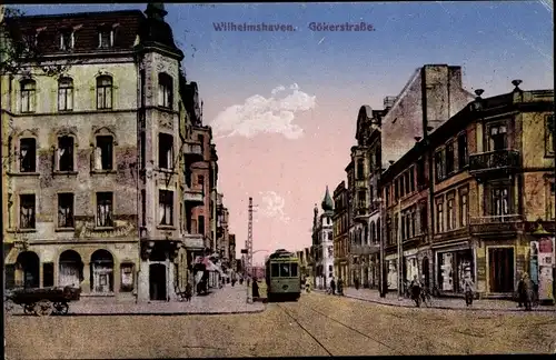 Ak Wilhelmshaven in Niedersachsen, Gökerstraße, Straßenbahn