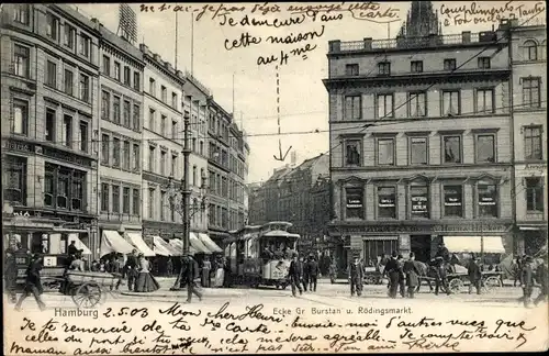 Ak Hamburg Mitte Altstadt, Ecke Großer Burstah und Rödingsmarkt, Straßenbahn