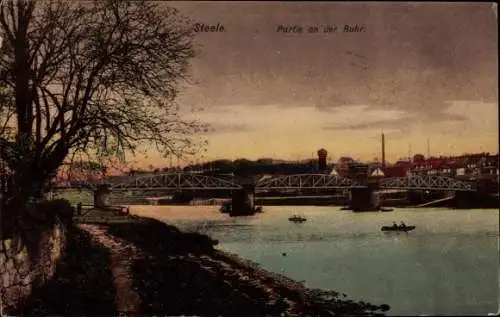 Ak Steele Essen im Ruhrgebiet, Partie an der Ruhr, Dämmerung, Brücke