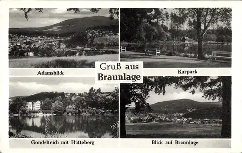 Ak Braunlage im Oberharz, Adamsblick, Kurpark, Gondelteich mit Hütteberg, Panorama