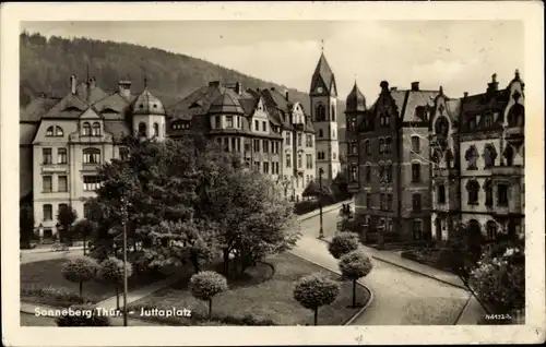 Ak Sonneberg in Thüringen, Juttaplatz, Straßenpartie