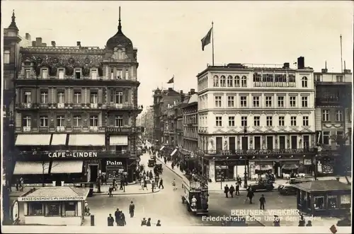 Ak Berlin Mitte, Unter den Linden, Berliner Verkehr, Friedrichstraße, Cafe u.d. Linden, Bus, Palm