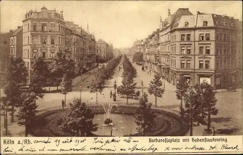 Ak Köln am Rhein, Barbarossaplatz mit Hohenstaufenring, Springbrunnen