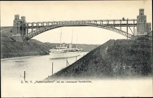 Ak Levensau Neuwittenbek in Schleswig Holstein, S.M.Y. Hohenzollern, Levensauer Hochbrücke