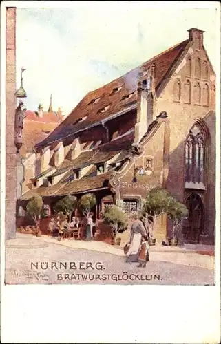 Künstler Ak Nürnberg in Mittelfranken Bayern, Bratwurstglöcklein