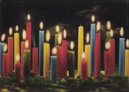 3 D Ak bunte brennende Kerzen, Tannenzweig