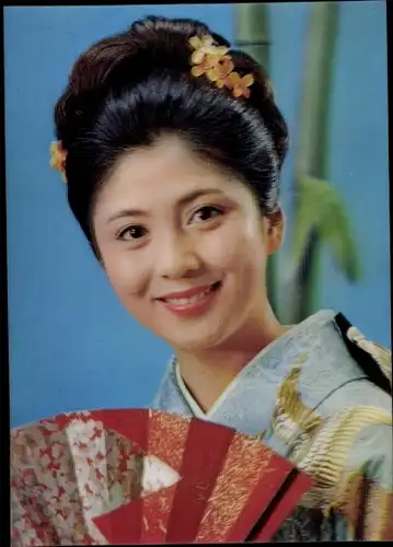 3 D Ak Winky Girl, Zwinkernde Asiatin mit Fächer