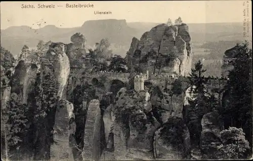 Ak Lohmen Sächsische Schweiz, Bastei, Basteibrücke, Lilienstein
