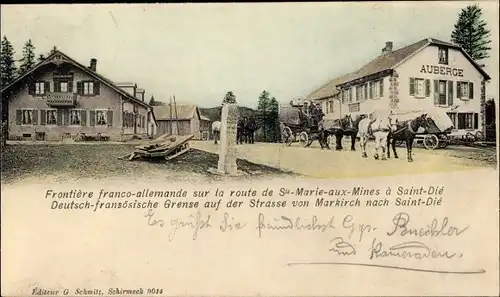 Ak Sainte Marie aux Mines Markirch Elsass Haut Rhin, Deutsch franz. Grenze, Straße nach Saint Die