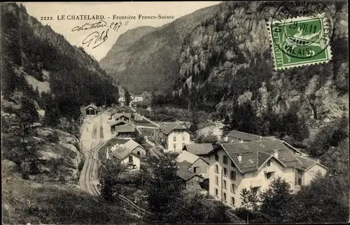 Ak Chatelard Savoie, Frontière Franco Suisse,Gare,Hotel