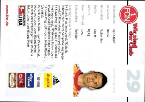Sammelbild Fußballspieler Jaromir Blazek, 1. FC Nürnberg