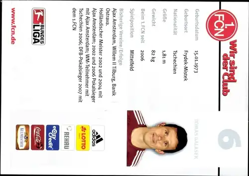 Sammelbild Fußballspieler Tomas Galasek, 1. FC Nürnberg