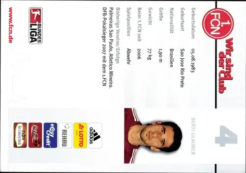 Sammelbild Fußballspieler Berti Glauber, 1. FC Nürnberg