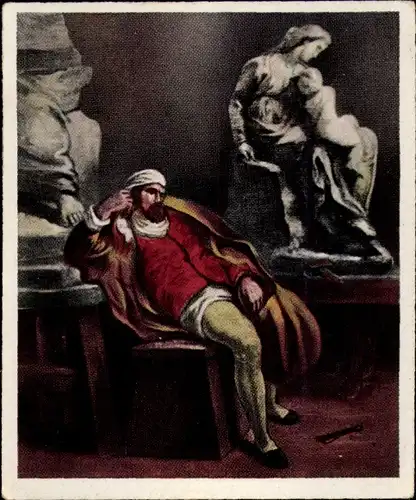 Sammelbild Die Großen der Weltgeschichte Gruppe 2 Nr. 16, Michelangelo, Gemälde von Delacroix
