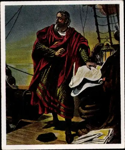 Sammelbild Die Großen der Weltgeschichte Gruppe 2 Nr. 11, Christoph Kolumbus, Gemälde v. Piloty