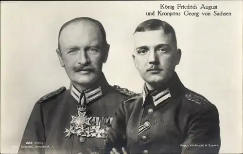Ak König Friedrich August III. von Sachsen und Kronprinz Georg, Portrait