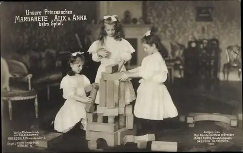 Ak Prinzessinnen Margarete, Anna und Alix von Sachsen beim Spiel