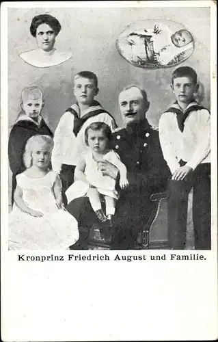 Ak König Friedrich August III. von Sachsen und Familie, Portrait