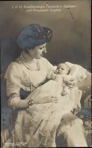 Ak Großherzogin Feodora von Sachsen Weimar Eisenach mit Prinzessin Sophie, Portrait