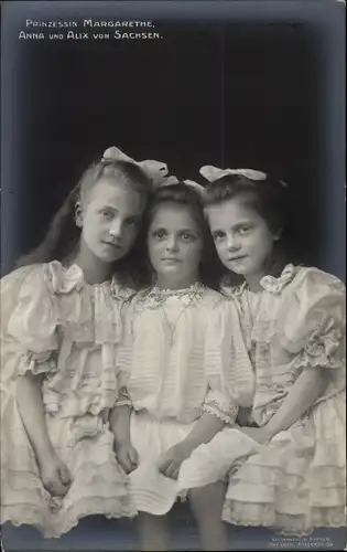 Ak Prinzessinnen Margarethe, Anna und Alix von Sachsen, Portrait