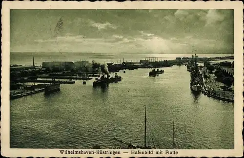 Ak Rüstringen Wilhelmshaven in Niedersachsen, Hafenbild mit Flotte, Kriegsschiffe