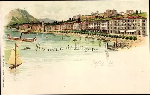 Litho Lugano Kanton Tessin Schweiz, Hafen, Uferpromenade