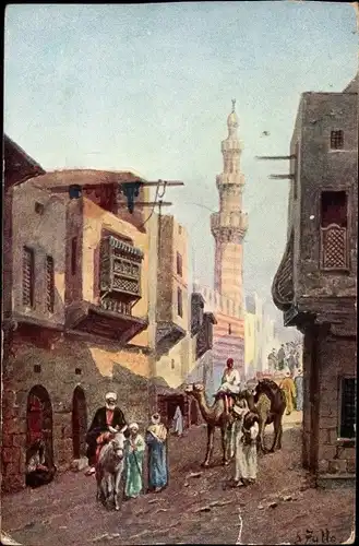 Künstler Ak Cairo Kairo Ägypten, Street Scene
