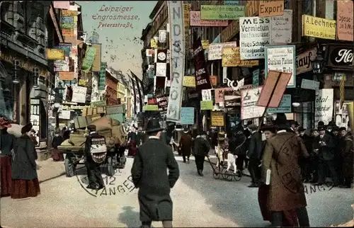 Ak Leipzig in Sachsen, Messe, Petersstraße, Passanten