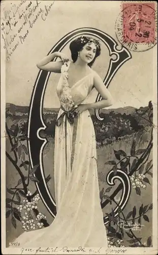 Buchstaben Ak Buchstabe C, Frauenportrait