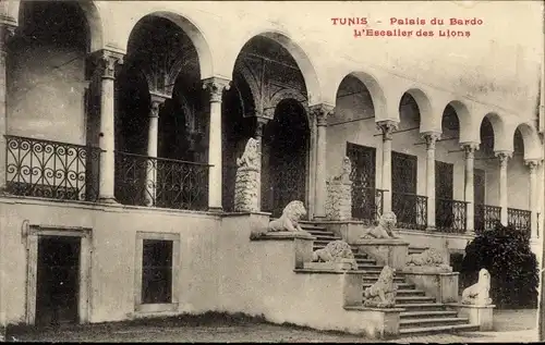 Ak Tunis Tunesien, Palais du Bardo, L'Escalier des Lions