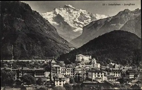 Ak Interlaken Kanton Bern Schweiz, Gesamtansicht, Jungfrau