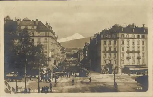 Foto Ak Genève Genf Schweiz, Rue du Mont Blanc, Hotel, Straßenbahn