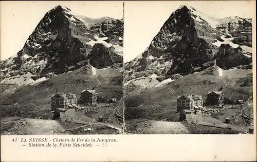 Stereo Ak Kanton Bern, Berner Oberland, Kleine Scheidegg, Station, Jungfrau