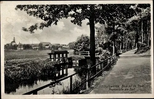 Ak Bischofswerda in Sachsen, Blick auf die Stadt, Promenade am Bad