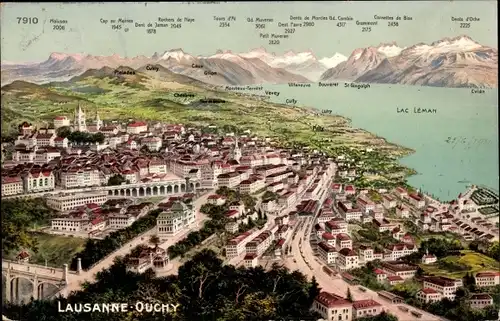 Ak Ouchy Lausanne Kanton Waadt, Gesamtansicht, Gebirge