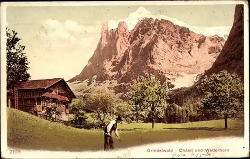 Ak Grindelwald Kanton Bern, Chalet und Wetterhorn