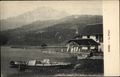 Ak Luzern Stadt Schweiz, Le Pilate, Pilatus, Boot am Ufer