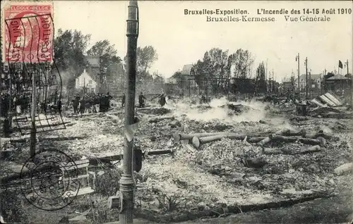 Ak Bruxelles Brüssel, Exposition 1910, L'Incendie des 14-15 Aout 1910