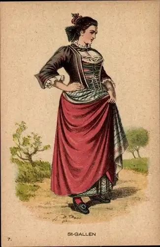 Ak Kanton St. Gallen, Frau in schweizerischer Tracht