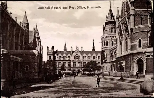 Ak Plymouth Devon England, Guildhall Square and Post Office