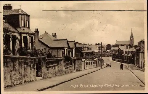 Ak Stevenston Schottland, High Road, showing High Kirk