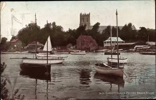 Ak Christchurch Dorset England, Christchurch Priory from River